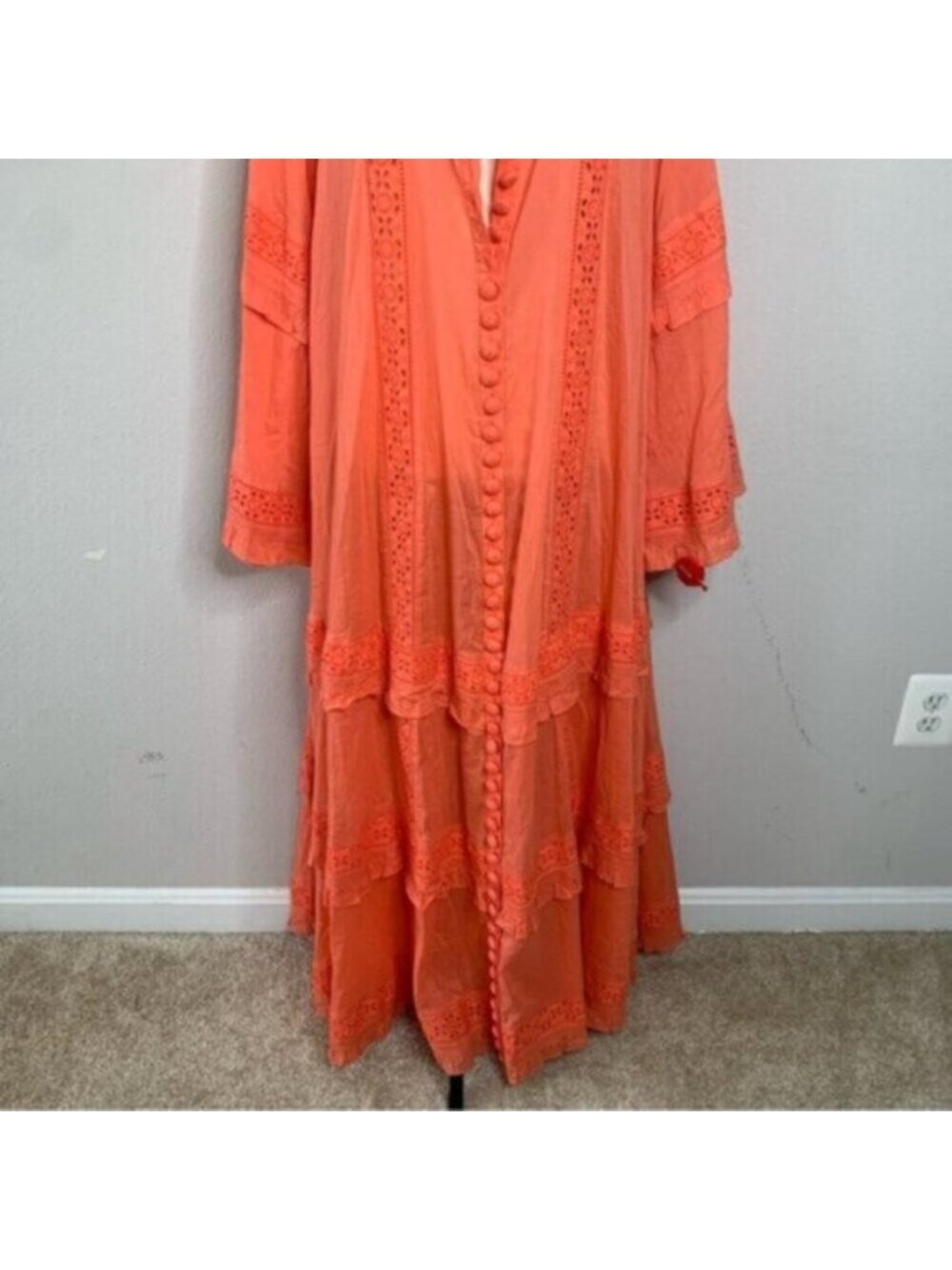 NWT Joslin Coral Oversized Bohemian Bell Sleeve Tiered Ruffle Maxi Dress - Picture 11 of 13